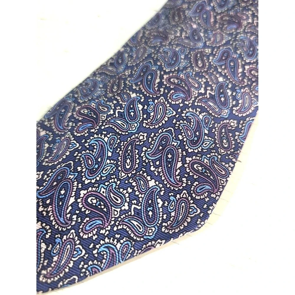 Christian Dior Silk Tie Blue Paisley Pattern Paris New York Designer Necktie